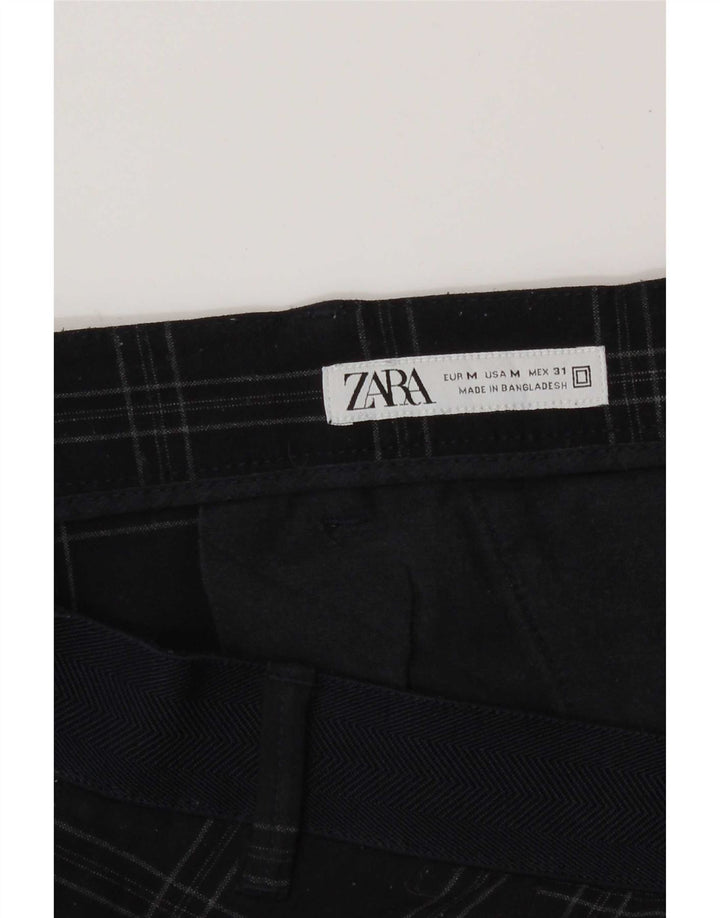 Zara Womens Slim Chino Trousers Medium W31 L29 Navy Blue Check Polyester