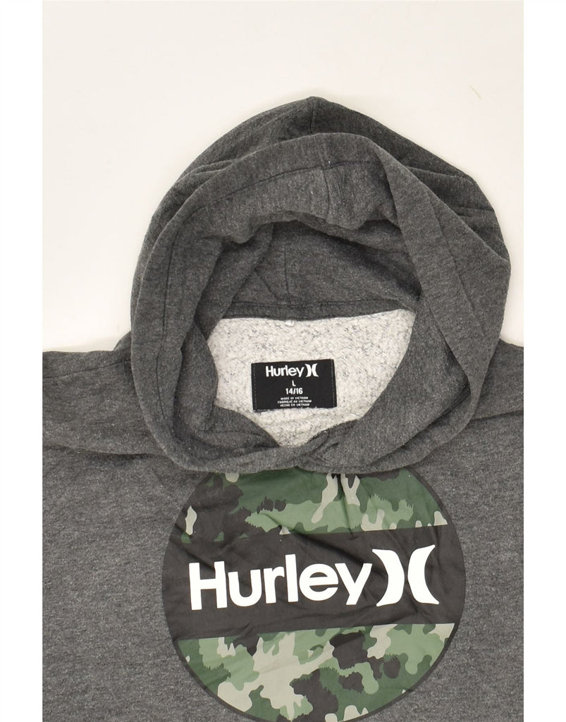 HURLEY Boys Graphic Hoodie Jumper 14-15 Years Large  Grey Cotton | Vintage Hurley | Thrift | Second-Hand Hurley | Used Clothing | Messina Hembry 