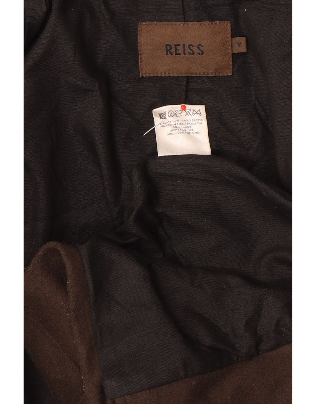 Reiss Mens Overcoat UK 38 Medium Brown Wool