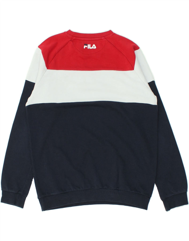 FILA Boys Graphic Sweatshirt Jumper 13-14 Years Navy Blue Colourblock | Vintage Fila | Thrift | Second-Hand Fila | Used Clothing | Messina Hembry 