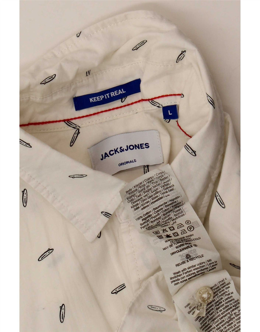 Jack & Jones Mens Short Sleeve Shirt Large White Spotted Cotton