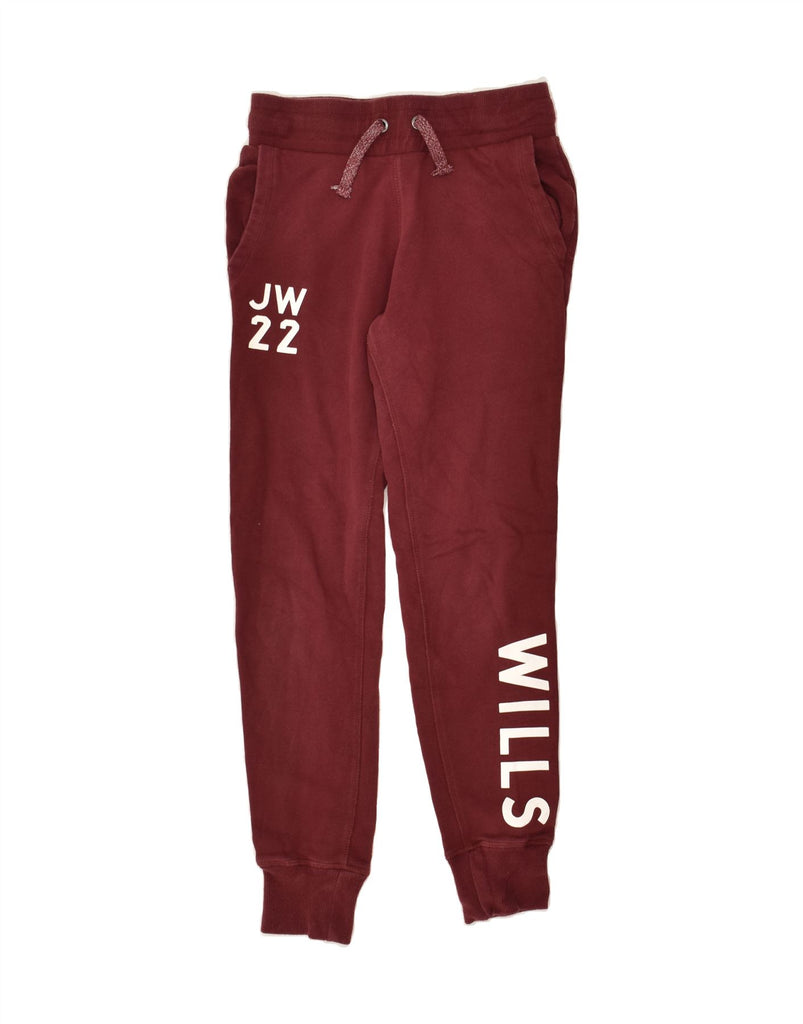 JACK WILLS Womens Graphic Tracksuit Trousers Joggers UK 6 XS Maroon Cotton | Vintage Jack Wills | Thrift | Second-Hand Jack Wills | Used Clothing | Messina Hembry 