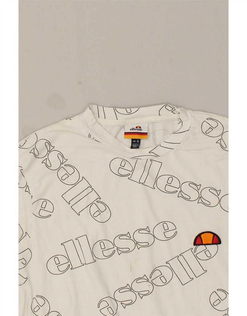 ELLESSE Womens Graphic T-Shirt Top UK 6 XS  White Cotton Vintage Ellesse and Second-Hand Ellesse from Messina Hembry 