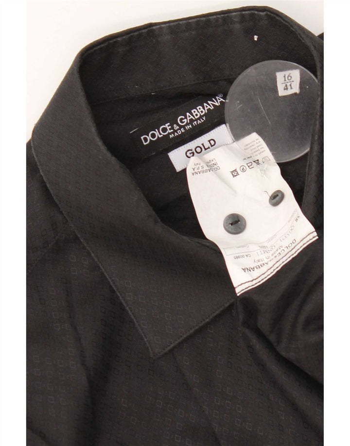 Dolce & Gabbana Mens Shirt Size 41 16 Large Black Geometric Cotton