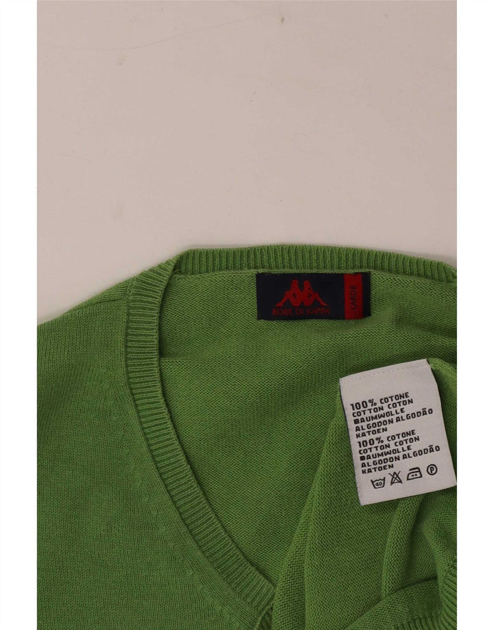 Kappa Mens V-Neck Jumper Sweater Large Green Cotton