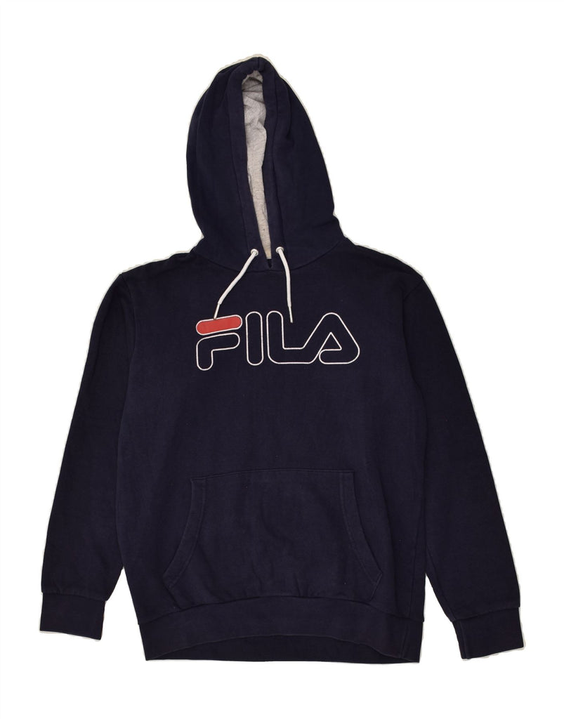 FILA Mens Graphic Hoodie Jumper Medium Navy Blue Cotton | Vintage Fila | Thrift | Second-Hand Fila | Used Clothing | Messina Hembry 