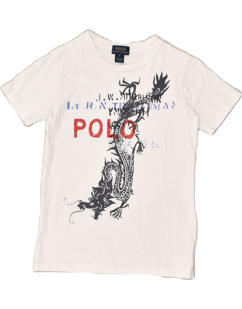 POLO RALPH LAUREN Boys Graphic T-Shirt Top 5-6 Years White Cotton | Vintage Polo Ralph Lauren | Thrift | Second-Hand Polo Ralph Lauren | Used Clothing | Messina Hembry 