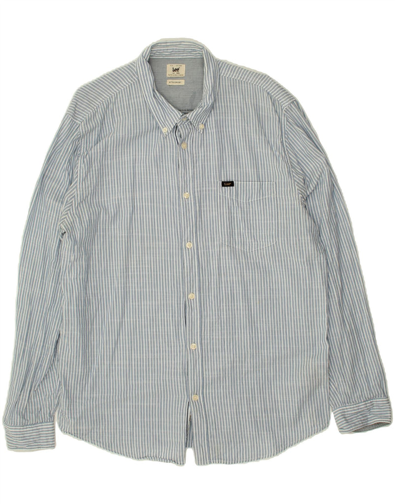 LEE Mens The Sutton Shirt 2XL Blue Striped Cotton Vintage Lee and Second-Hand Lee from Messina Hembry 