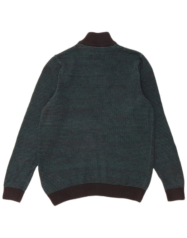 Marks & Spencer Mens Zip Neck Jumper Sweater Medium Green Striped Cotton