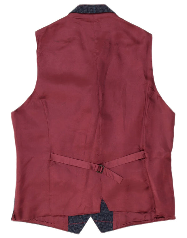 Hawes & Curtis Mens Waistcoat UK 40 Medium Navy Blue Check Viscose