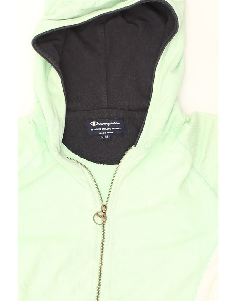 CHAMPION Womens Zip Hoodie Sweater UK 14 Medium Green Colourblock Cotton | Vintage Champion | Thrift | Second-Hand Champion | Used Clothing | Messina Hembry 