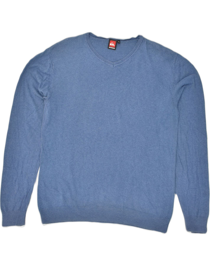 QUIKSILVER Mens Slim Fit V-Neck Jumper Sweater XL Blue Cotton | Vintage Quiksilver | Thrift | Second-Hand Quiksilver | Used Clothing | Messina Hembry 