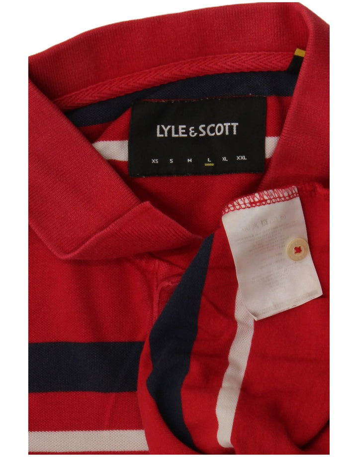Lyle & Scott Mens Polo Shirt Large Red Striped Cotton