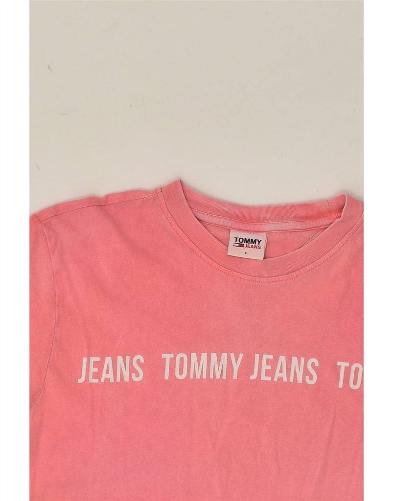 TOMMY JEANS Womens Graphic T-Shirt Top UK 10 Small Pink | Vintage Tommy Jeans | Thrift | Second-Hand Tommy Jeans | Used Clothing | Messina Hembry 