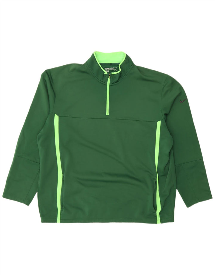 Nike Mens Therma-Fit Zip Neck Pullover Tracksuit Top 2XL Green Polyester
