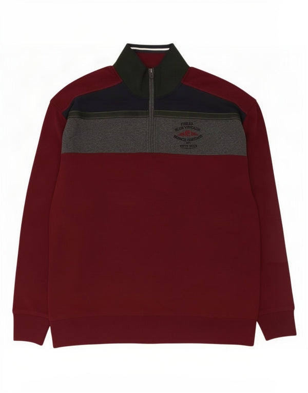 Pierre Cardin Mens Zip Neck Jumper Sweater 3XL Burgundy Colourblock Cotton