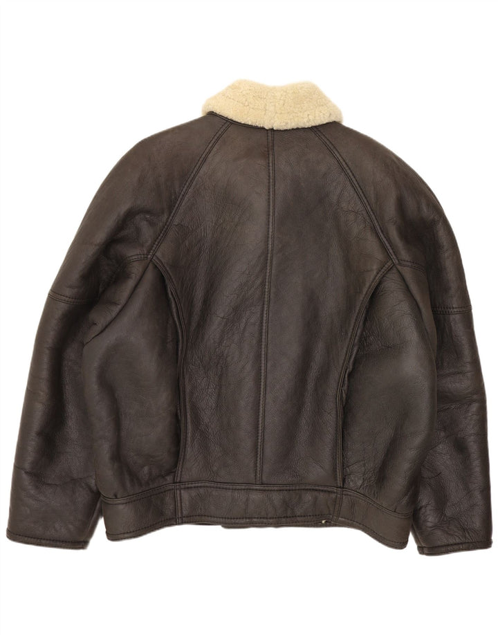 Vintage Mens Shearling Jacket IT 52 XL Brown Leather