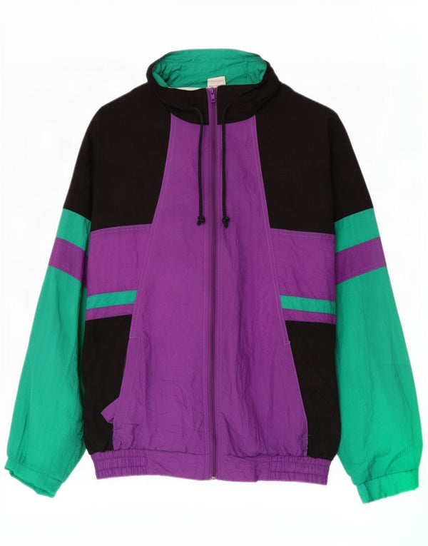 Vintage Mens Tracksuit Top Jacket Large Multicoloured Colourblock Polyamide