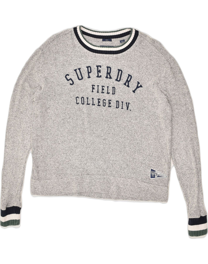 SUPERDRY Womens Crop Graphic Crew Neck Jumper Sweater UK 10 Small Grey | Vintage Superdry | Thrift | Second-Hand Superdry | Used Clothing | Messina Hembry 