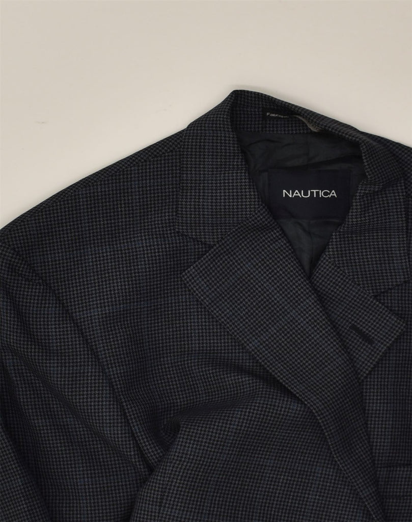 NAUTICA Mens 3 Button Blazer Jacket UK 38 Medium Navy Blue Check | Vintage Nautica | Thrift | Second-Hand Nautica | Used Clothing | Messina Hembry 