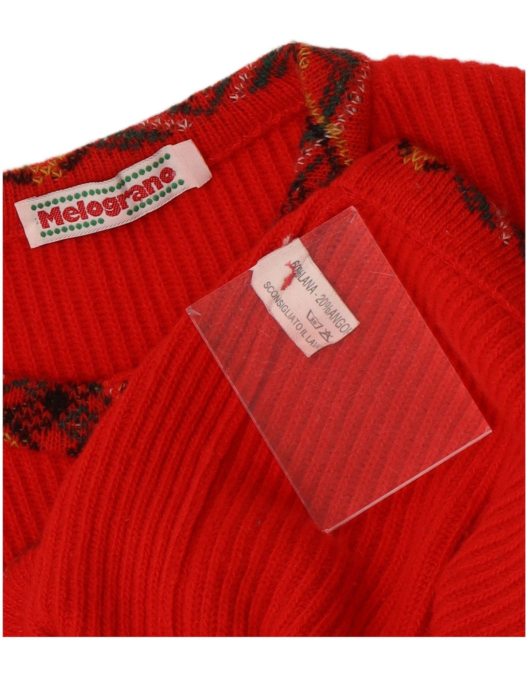 Vintage Womens Cardigan Sweater UK 12 Medium Red Argyle/Diamond Wool