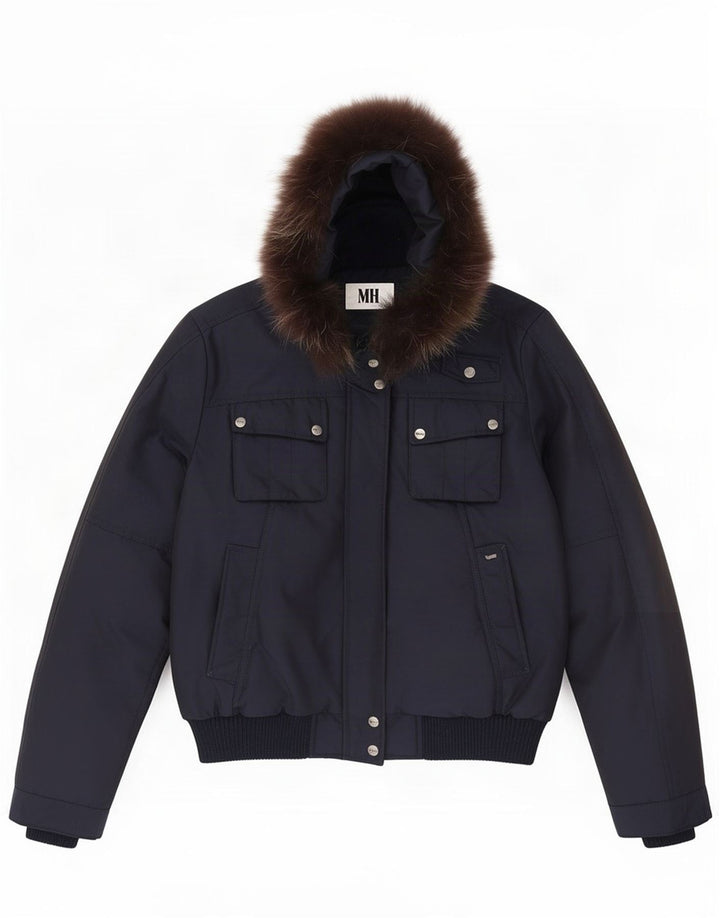 Gas Womens Hooded Bomber Jacket IT 46 Large Navy Blue Polyamide