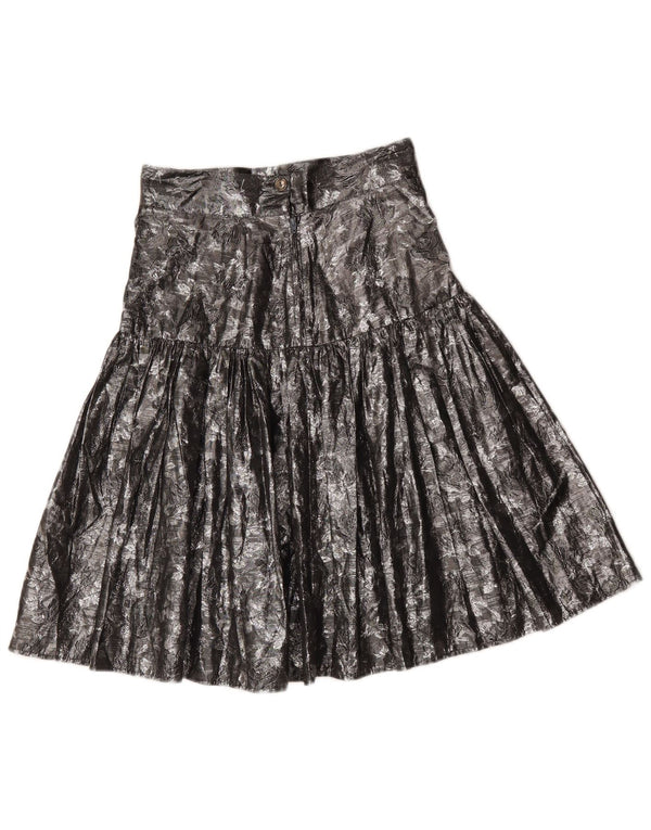 Vintage Womens High Waist A-Line Skirt IT 42 Medium W26 Silver Floral