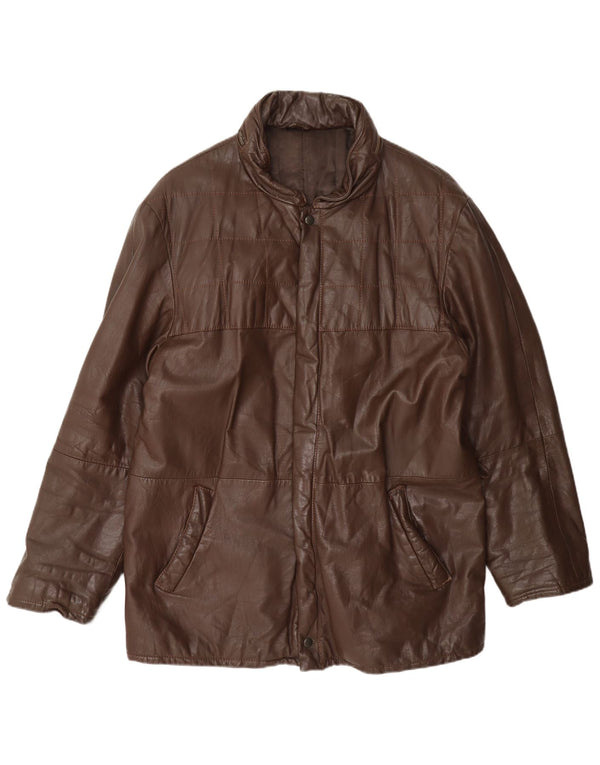 Vintage Mens Hooded Leather Jacket UK 38 Medium Brown