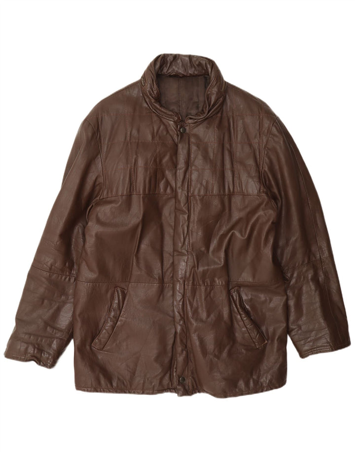 Vintage Mens Hooded Leather Jacket UK 38 Medium Brown