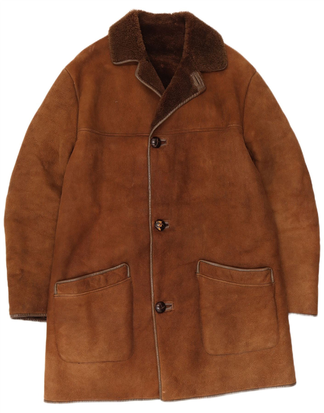 Nurseys Mens Shearling Overcoat UK 40 Large Brown Leather