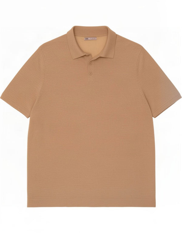 Zara Mens Polo Shirt Large Beige Ramie