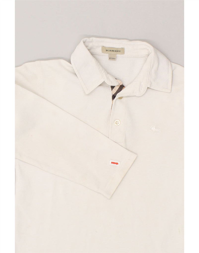 BURBERRY Boys Long Sleeve Polo Shirt 7-8 Years White Cotton Vintage Burberry and Second-Hand Burberry from Messina Hembry 