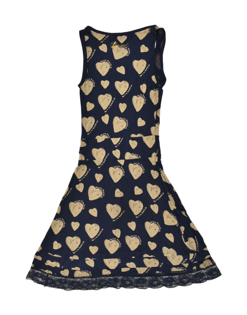 DESIGUAL Womens Sleeveless A-Line Dress UK 10 Small Navy Blue Geometric Vintage Desigual and Second-Hand Desigual from Messina Hembry 