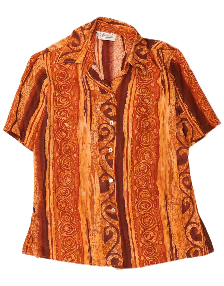 VINTAGE Womens Short Sleeve Shirt IT 46 Large Brown Geometric Viscose