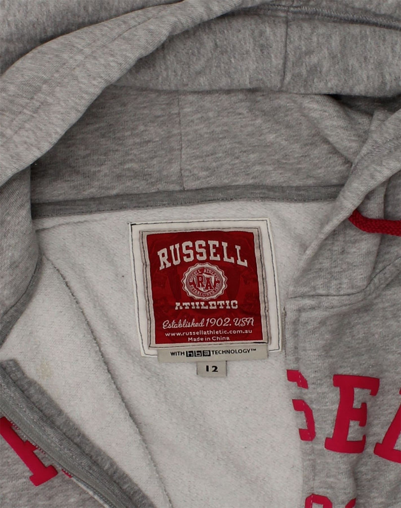 RUSSELL ATHLETIC Womens Graphic Zip Hoodie Sweater UK 12 Medium Grey | Vintage Russell Athletic | Thrift | Second-Hand Russell Athletic | Used Clothing | Messina Hembry 