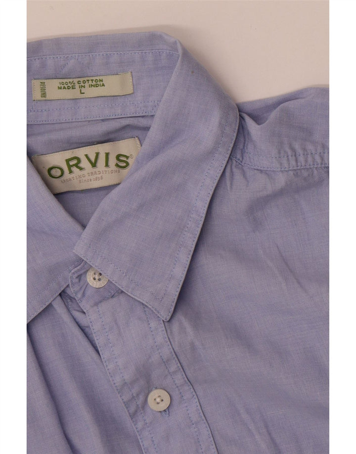Orvis Mens Shirt Large Blue Cotton