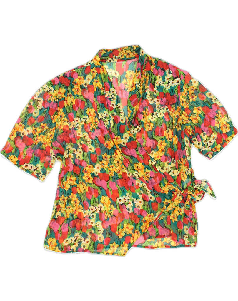 VINTAGE Womens Short Sleeve Wrap Shirt UK 20 2XL Multicoloured Floral | Vintage Vintage | Thrift | Second-Hand Vintage | Used Clothing | Messina Hembry 