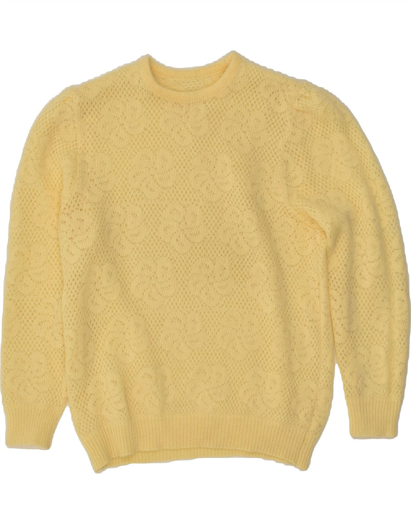 VINTAGE Womens Crew Neck Jumper Sweater UK 12 Medium Yellow Floral Vintage Vintage and Second-Hand Vintage from Messina Hembry 