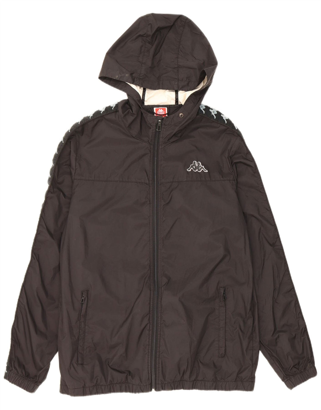 Kappa Mens Hooded Graphic Rain Jacket UK 38 Medium Black Nylon