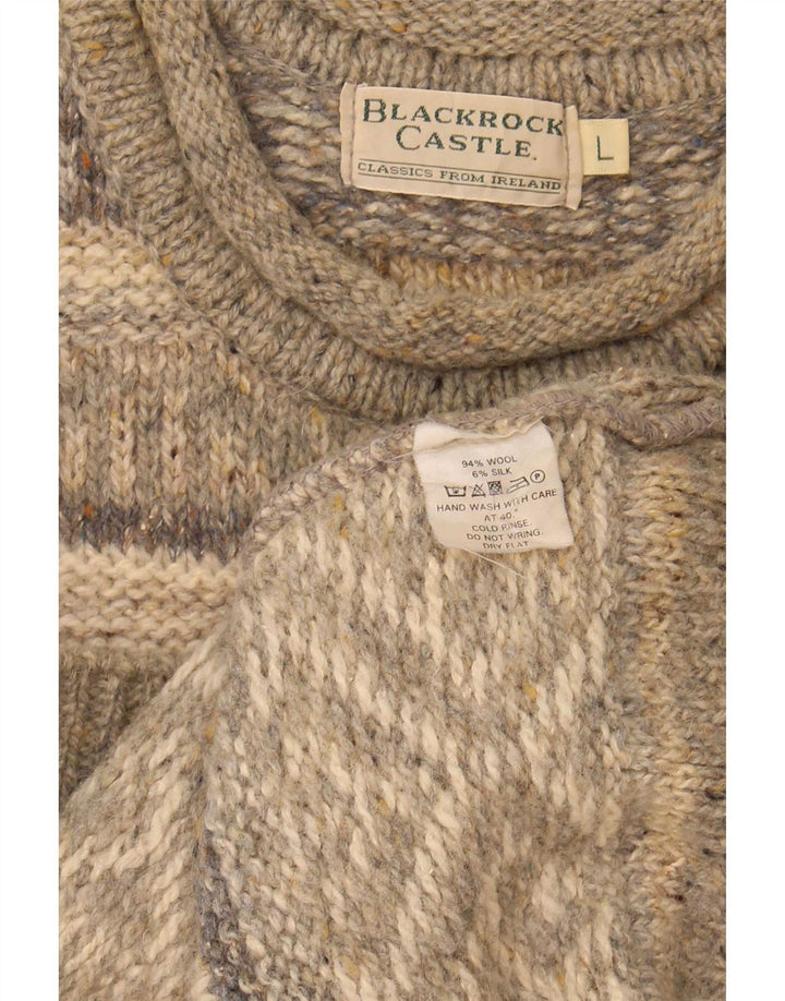 Vintage Mens Turtle Neck Jumper Sweater Large Grey Fair Isle Wool
