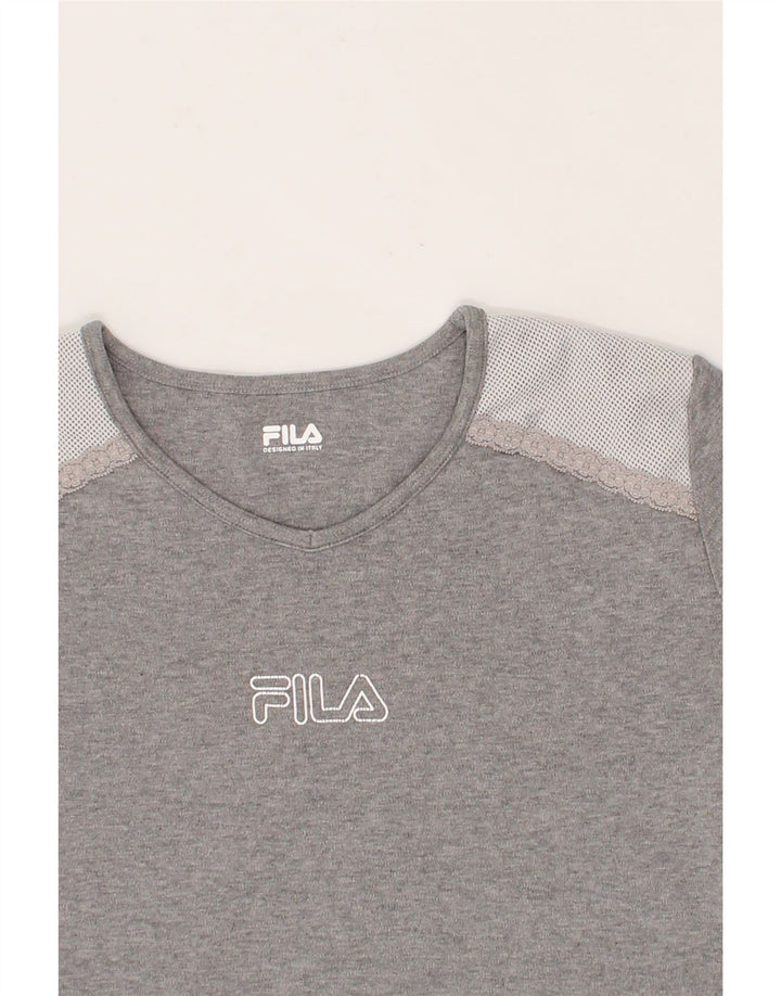FILA Womens Graphic Top Long Sleeve UK 14 Large Grey Colourblock Vintage Fila and Second-Hand Fila from Messina Hembry 