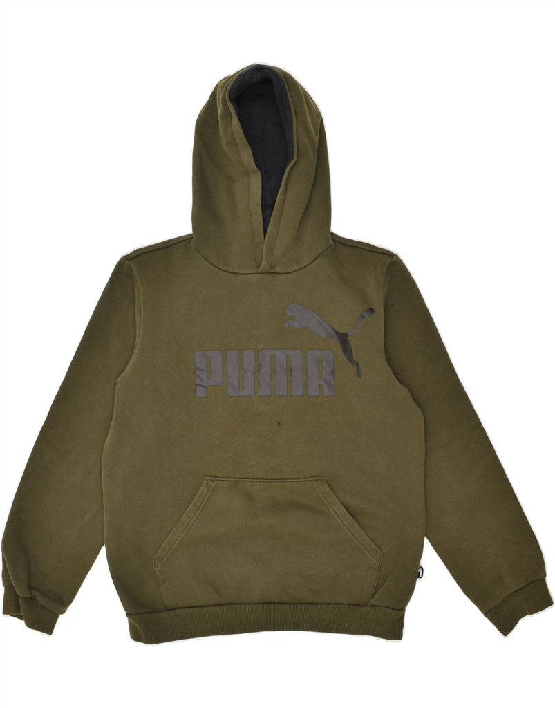 PUMA Boys Graphic Hoodie Jumper 13-14 Years Khaki Cotton | Vintage Puma | Thrift | Second-Hand Puma | Used Clothing | Messina Hembry 