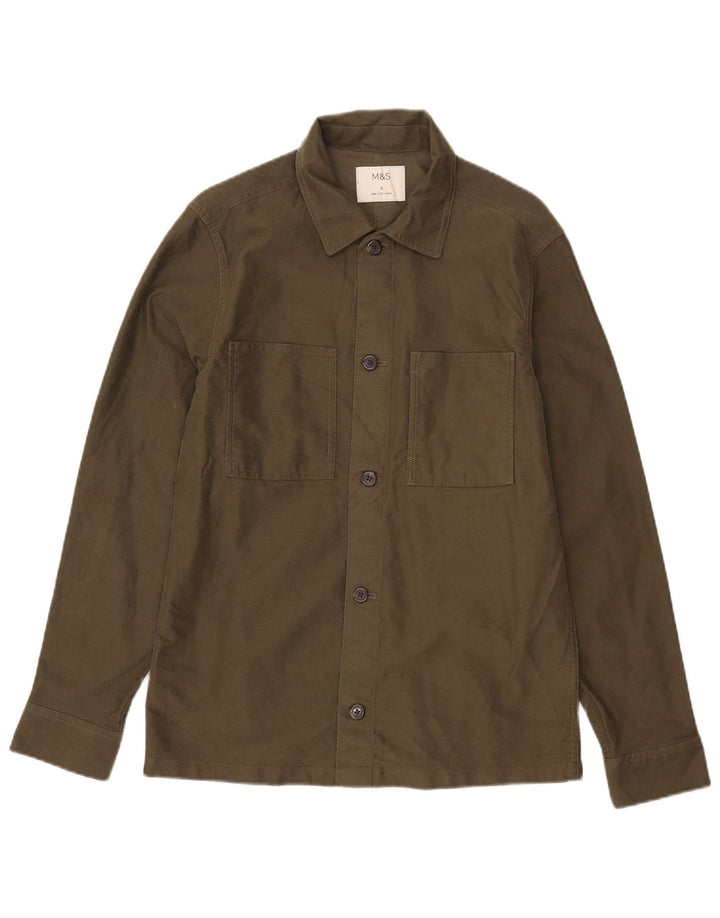 Marks & Spencer Mens Overshirt Shirt Small Khaki Cotton