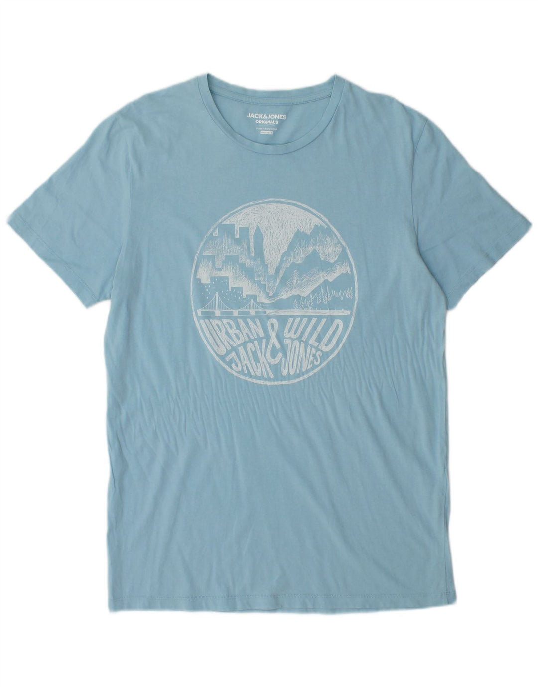 JACK & JONES Mens Regular Fit Graphic T-Shirt Top Large Blue Cotton