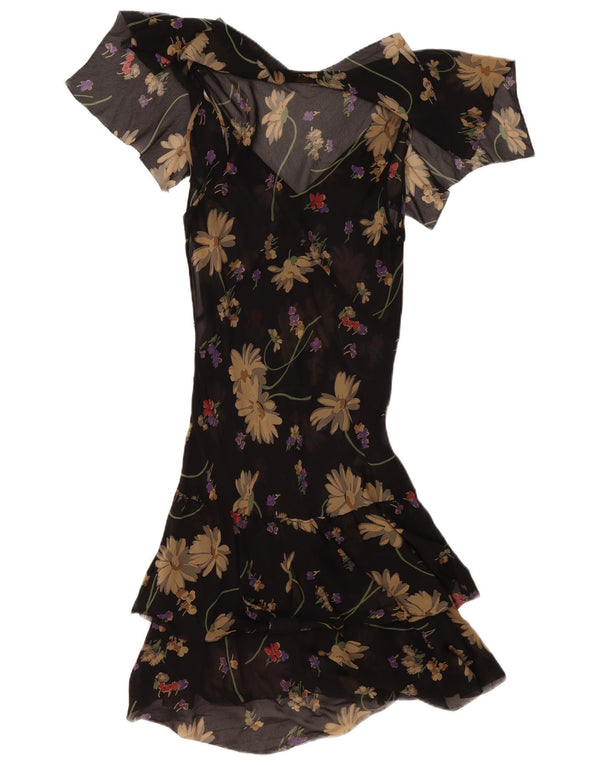 Polo Ralph Lauren Womens Asymmetrical Dress US 8 Medium Black Floral