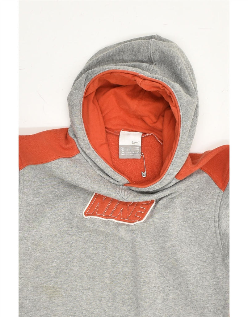 NIKE Boys Graphic Hoodie Jumper 5-6 Years Medium  Grey Colourblock Cotton | Vintage Nike | Thrift | Second-Hand Nike | Used Clothing | Messina Hembry 