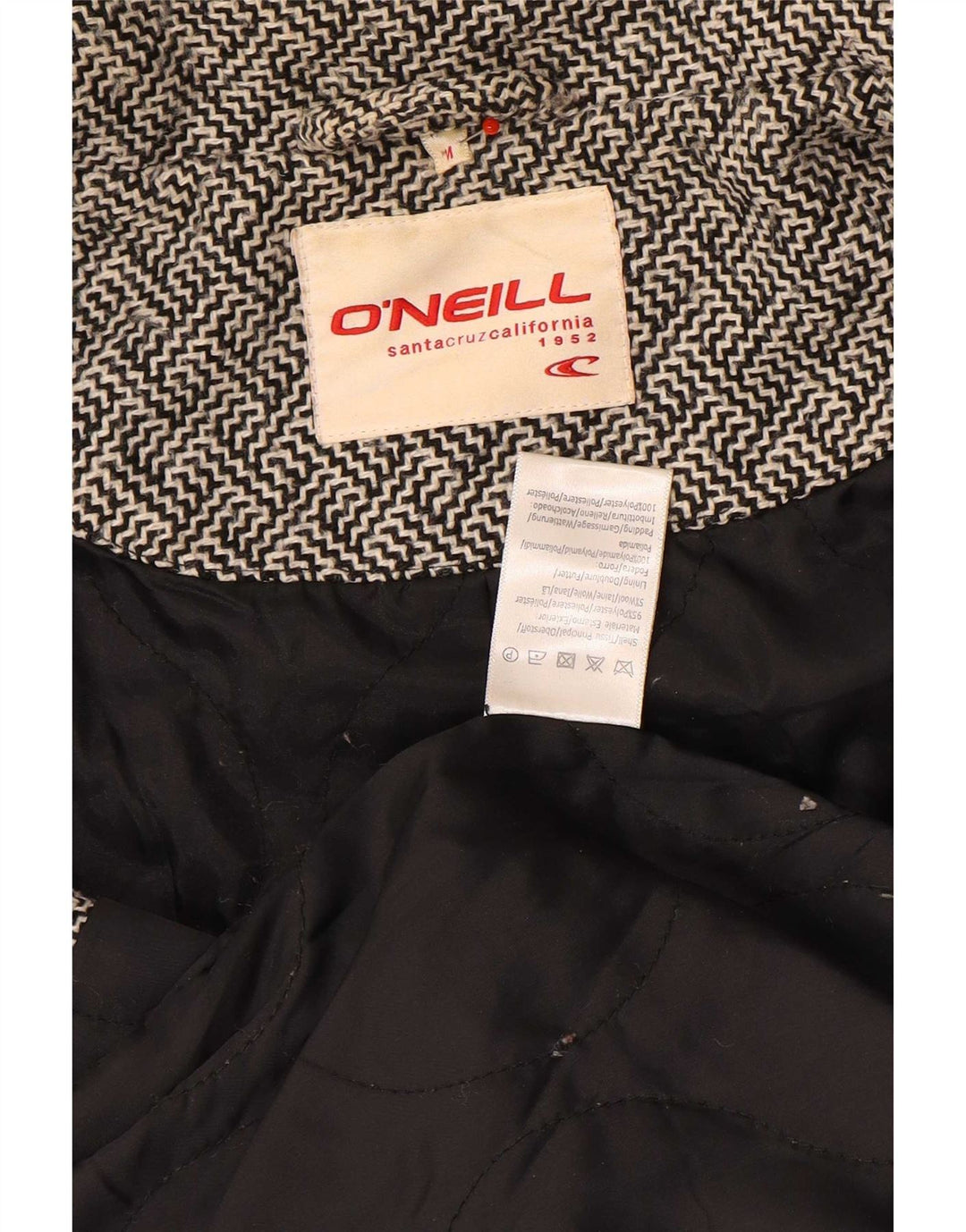O'Neill Womens Pea Coat UK 12 Medium Grey Geometric Polyester