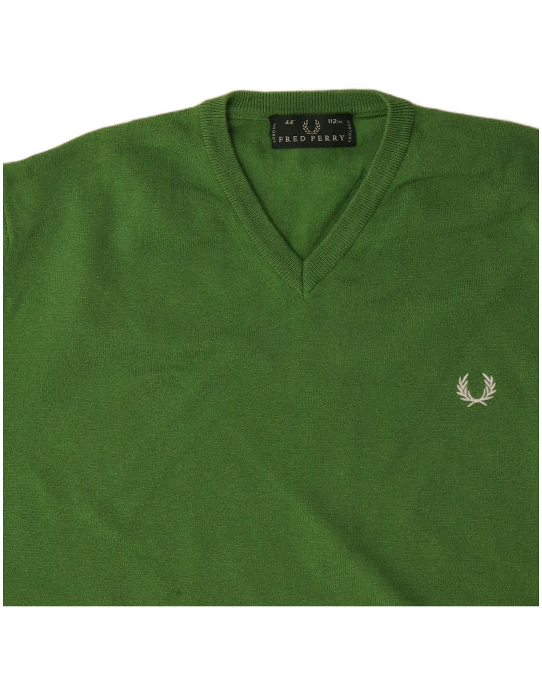 FRED PERRY Mens V-Neck Jumper Sweater Medium Green Wool