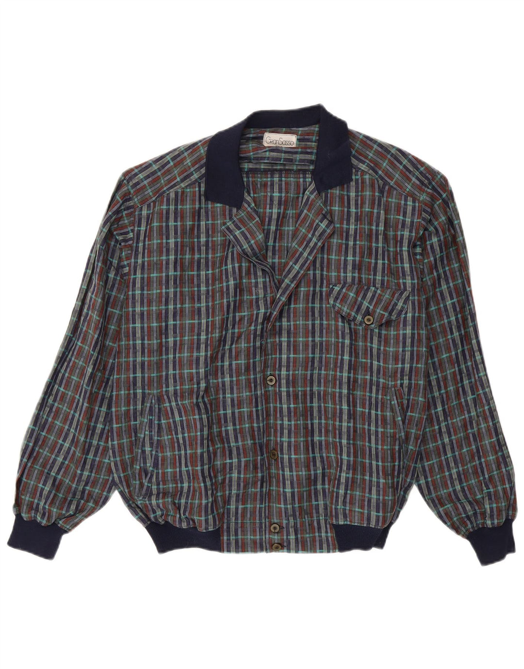 Gran Sasso Mens Bomber Jacket IT 48 Medium Multicoloured Check Linen