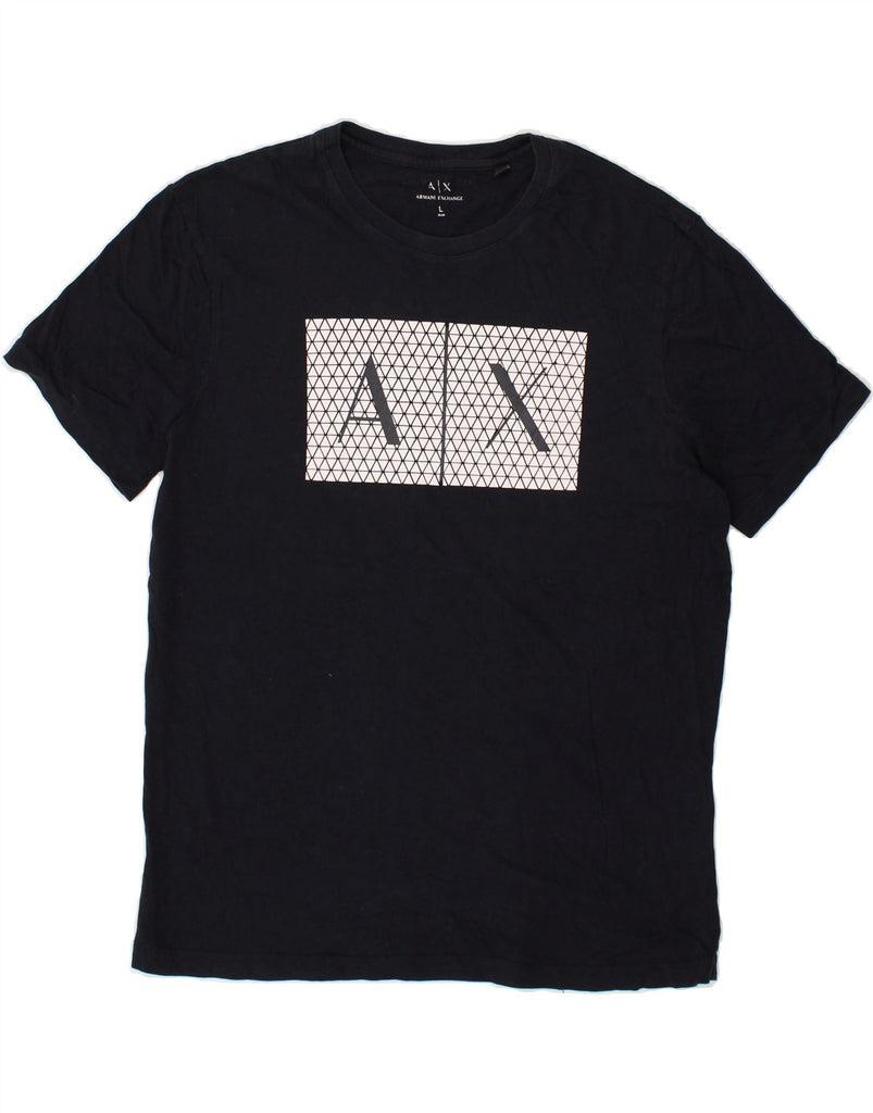 ARMANI EXCHANGE Womens Graphic T-Shirt Top UK 16 Large Navy Blue Cotton | Vintage Armani Exchange | Thrift | Second-Hand Armani Exchange | Used Clothing | Messina Hembry 